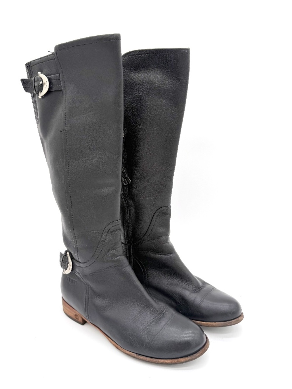 UGG Amberlee Black Leather Tall Riding Boots Womens 7 EU 38 Equestrian Knee High